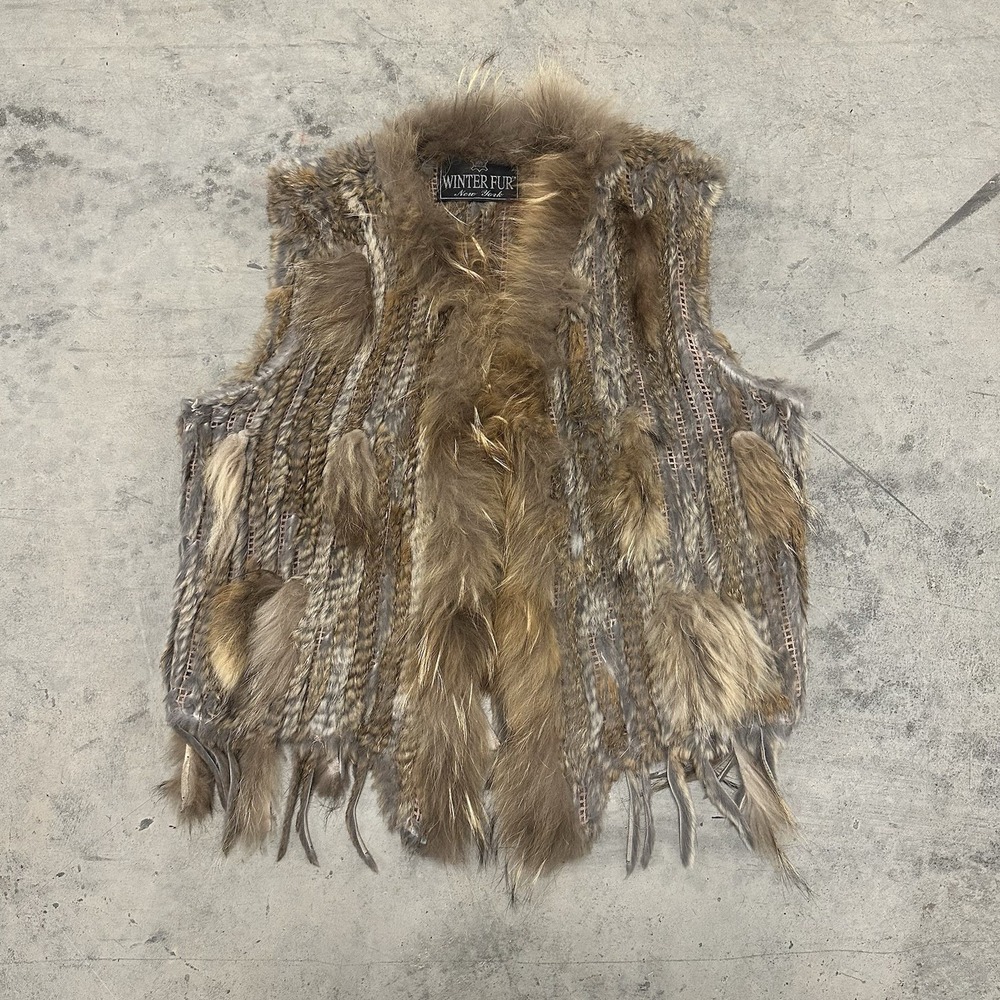 Vintage Winter Fur NY Rabbit Racoon Fur Hand Knit Vest‎